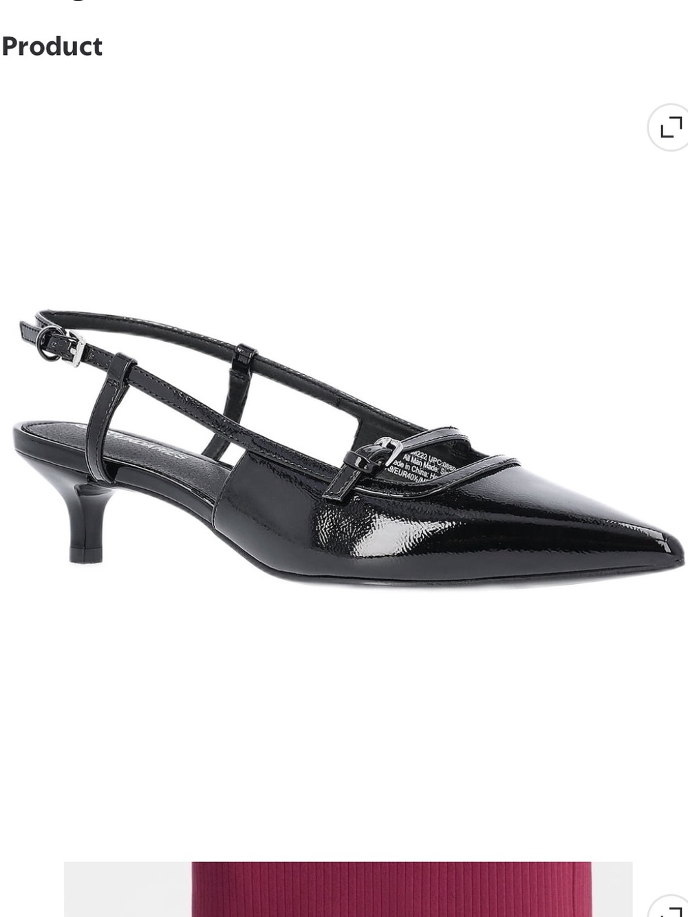 New No Boundaries Black Patent Pointed Slingback Kitten Heel size 10